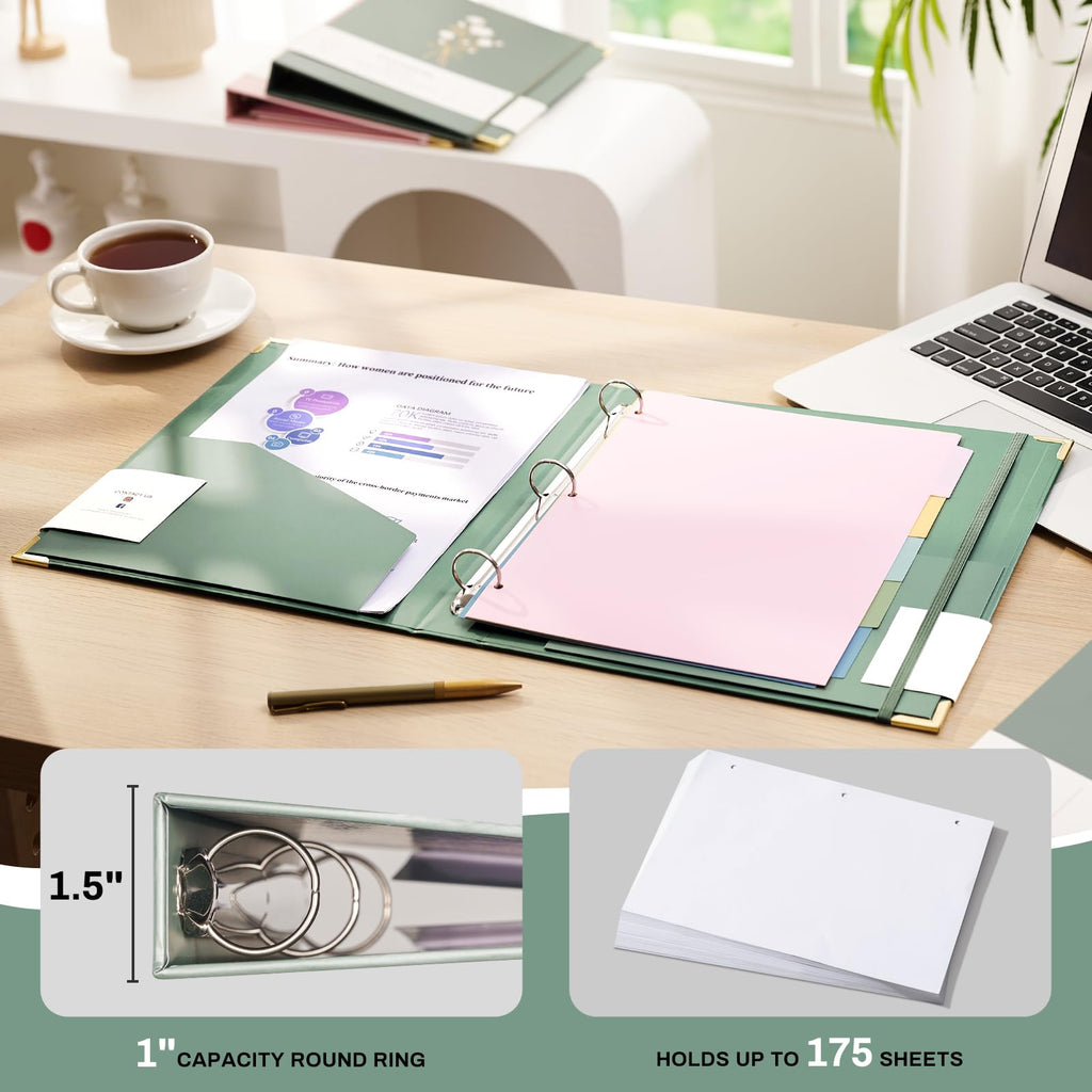 Aesthetic 3 Ring Binder 1 Inch Cute Three Round Rings Binders with Dividers Suitable for 8.5 x 11 Letter Size Paper Loose Leaf Binder with 2 Pockets for School Work