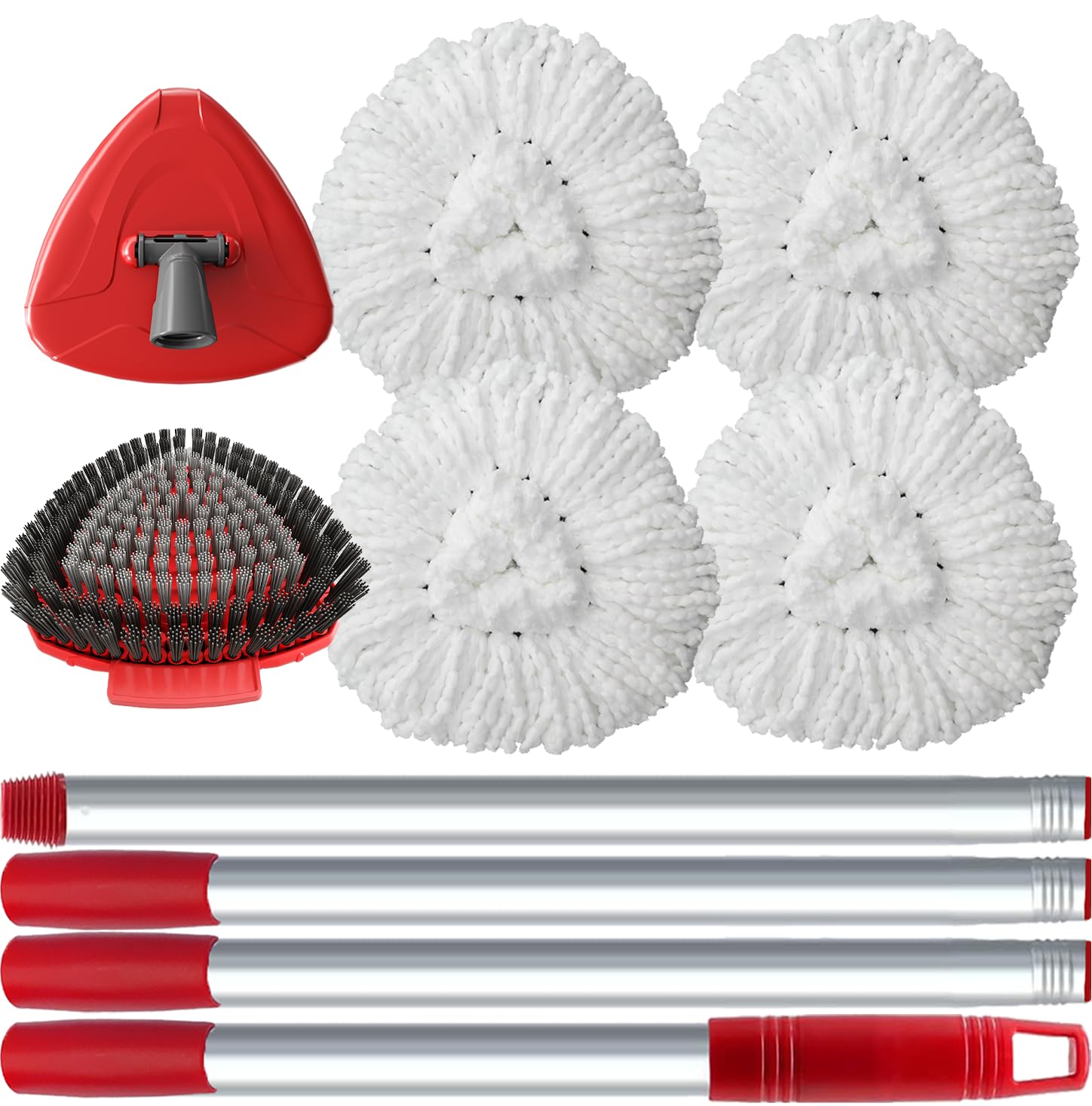 Spin Mop Head and Brush Replacement for Vileda EasyWring 1-Tank System, SuperAbound 4 Mop Replace Heads, 1 Handle, 1 Base and 1 Upgraded Scrub Brush Combo Set