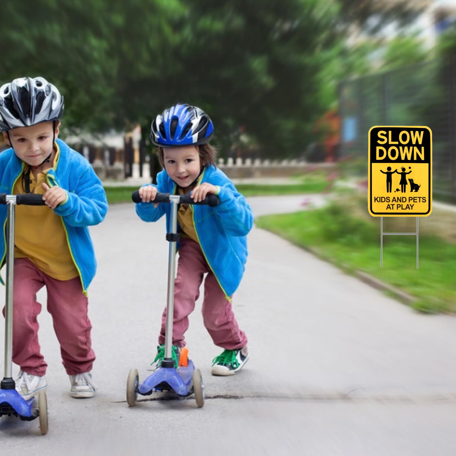 Eyoloty Slow Down Sign With Metal Stake,12"*16" Kids & Pets at Play Sign for Street Neighborhoods,Double Sided Corrugated Plastic Yard Sign,Child Safety Caution Signs,Waterproof,Non-Fading (3 Pack)