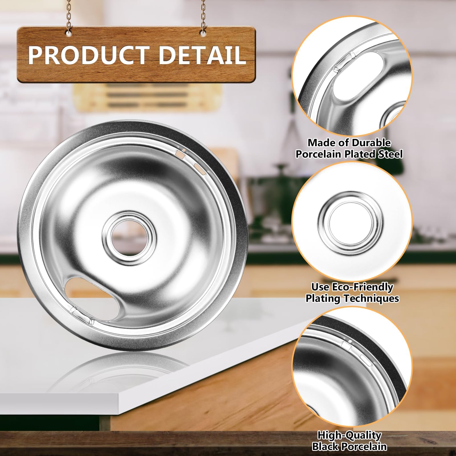 1x8" & 3x6" Chrome Drip Pans Kit Compatible for Whirlpool- W10196405 W10196406 Drip Pan Electric Stove Burner Covers Replaces 0089285 0091813 0304979 0310228 Not for GE