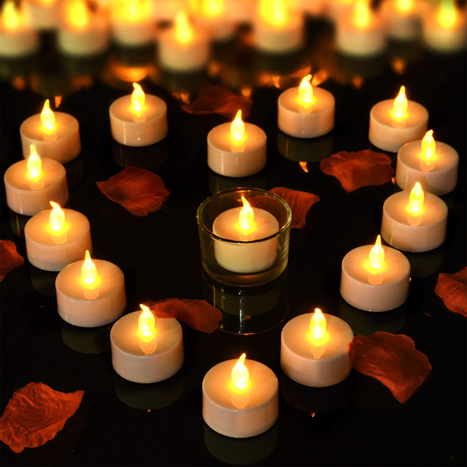Pandaing Battery Operated Flameless Tealight Candles [40 Pack, Batteries Included], Realistic Tea Lights Candles, Flickering Bright Tealights