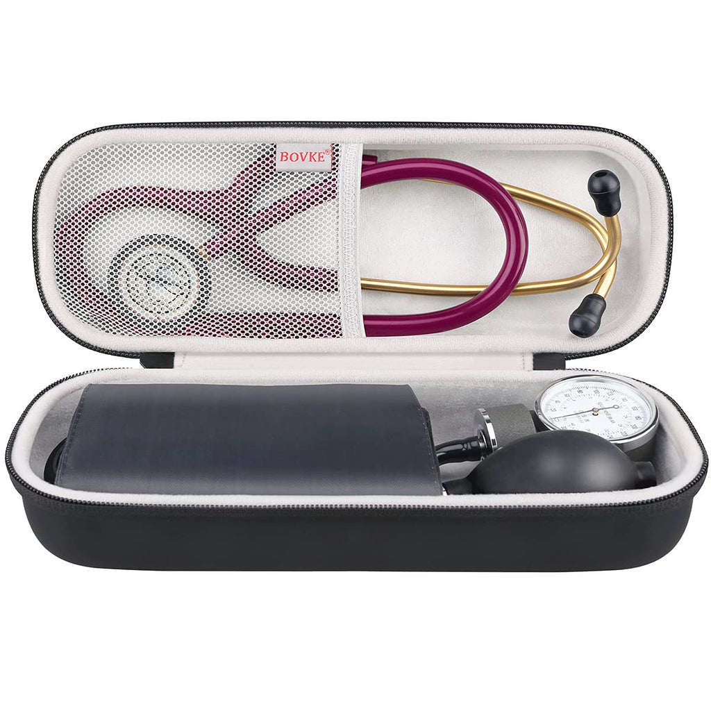 BOVKE Travel Carrying Case for 3M Littmann Classic III Stethoscope - Extra Room for Taylor Percussion Reflex Hammer and Reusable LED Penlight, Black
