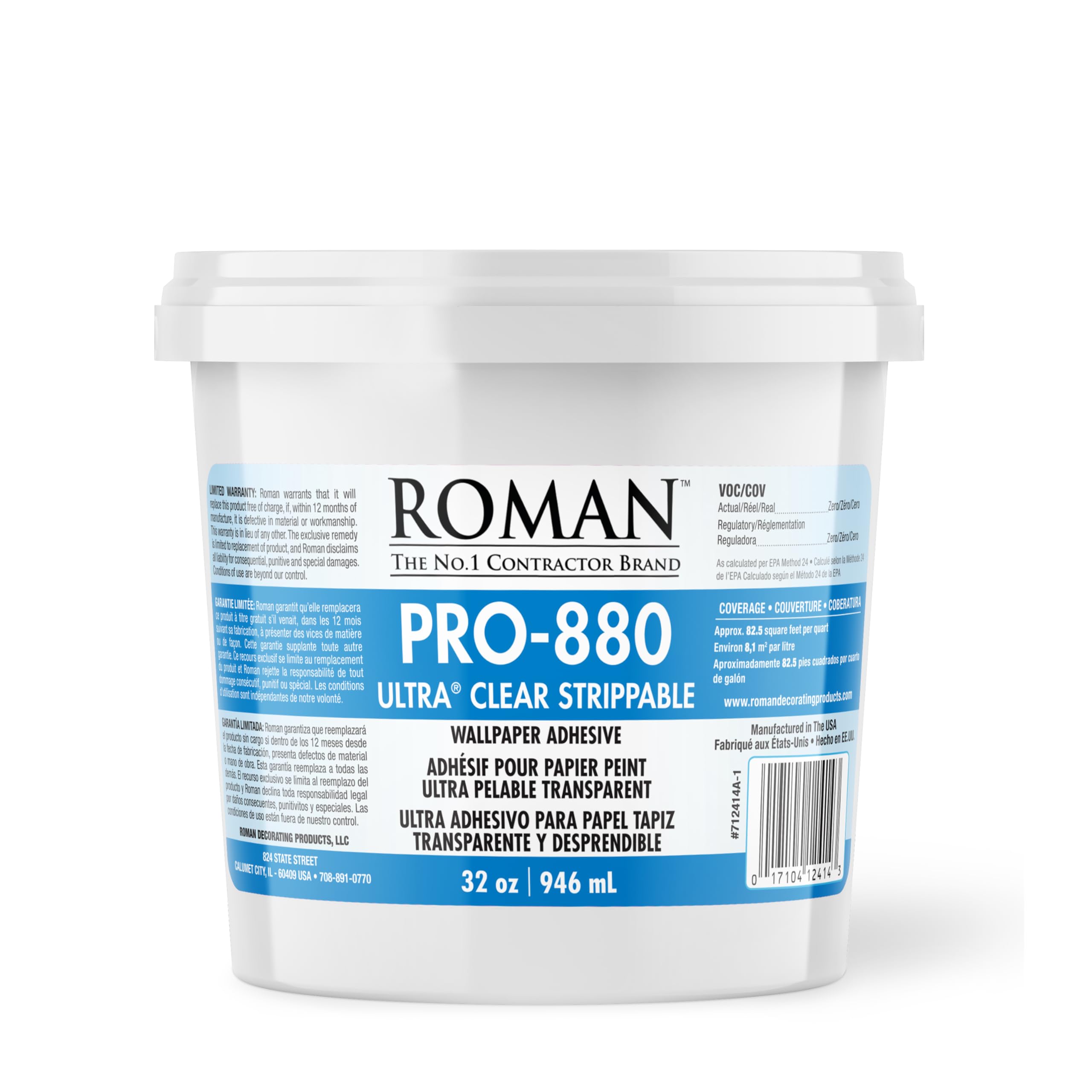Roman Products 012401 PRO-880 Wallpaper Adhesive & Paste for Any Wallcovering - Ultra Clear, 1 Gallon, White (32 Ounce, 80 Sq. Ft.)