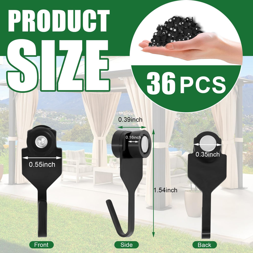 36Pcs Steel Slide Gazebo Hooks with Wheels for Gazebo's Curtains & Mosquito Netting, Gazebo Curtain Hooks for Rails and Tracks of Gazebo