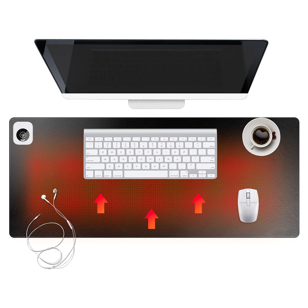 Tulpock Heated Desk Pad - Dark Black, 31.5 x 13 Inch, PVC Leather, 3 Levels Heating, 4 Hour Auto Shut Off