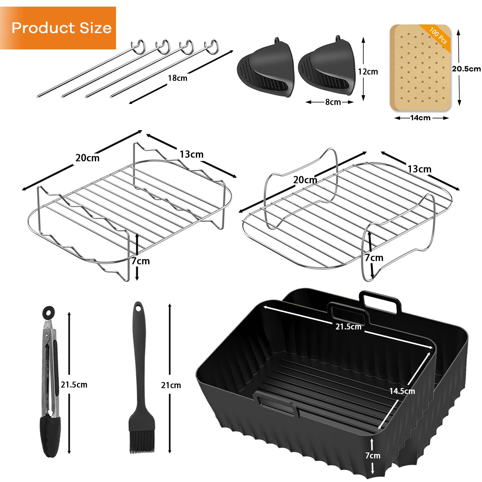 Air Fryer Accessories for Ninja Dual, Silicone Liners & Air Fryer Rack for Ninja Foodi DZ201 DZ401 DZ550 8-10QT, Include Tong, Paper Liner, Oil Brush, Suitable for Oven Microwave