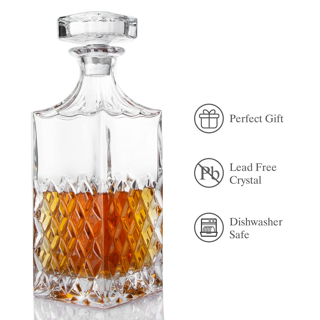 LIGHTEN LIFE Whiskey Decanter, 29oz Crystal with Stopper, Non-Lead Scotch Decanter in Gift Box, Premium for Vodka, Bourbon, Liquor
