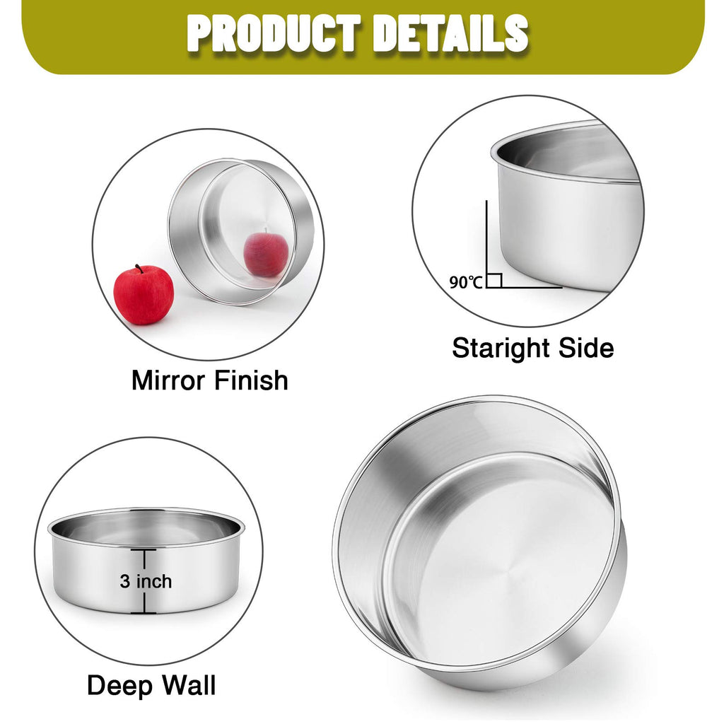 P&P CHEF 8 x 3 Inch Cake Pans Set of 2, Round Baking Pan Stainless Steel Layer Birthday Wedding Cake Oven Pans, Non Toxic & Heavy Duty, Deep Side & Mirror Finish, Easy Clean & Dishwasher Safe
