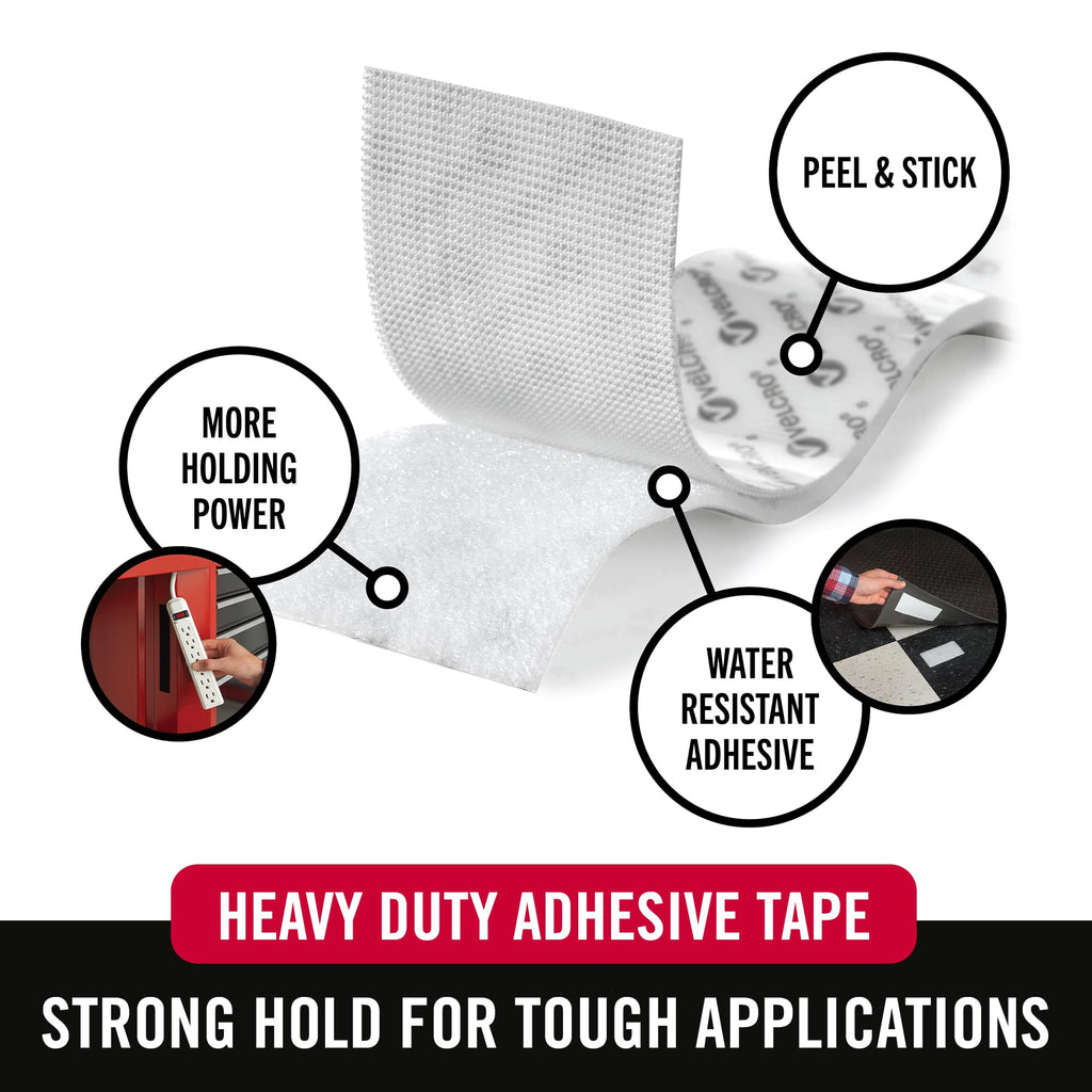 VELCRO Brand Industrial Strength Fasteners | Stick-On Adhesive | Professional Grade Heavy Duty Strength Holds up to 10 lbs on Smooth Surfaces | Indoor Outdoor Use | 15ft x 2in Tape, White