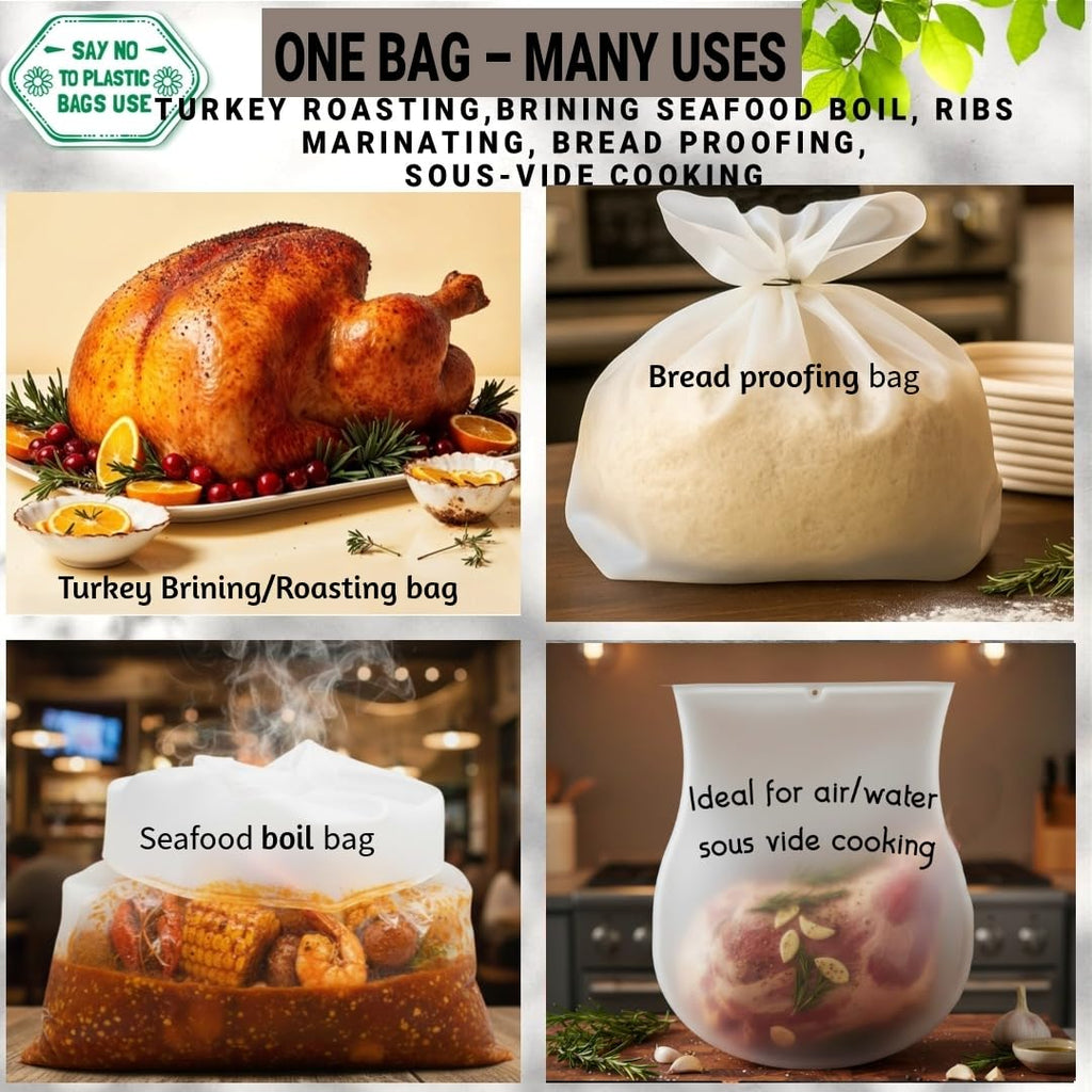 Elkanah Reusable Oven Bag Turkey Bags Extra Large (26L) Silicone Roasting Bags|Made from 100% Pure Platinum Silicone Sac|Freezer, Microwave, Oven, Dishwasher Safe|Plastic-Free