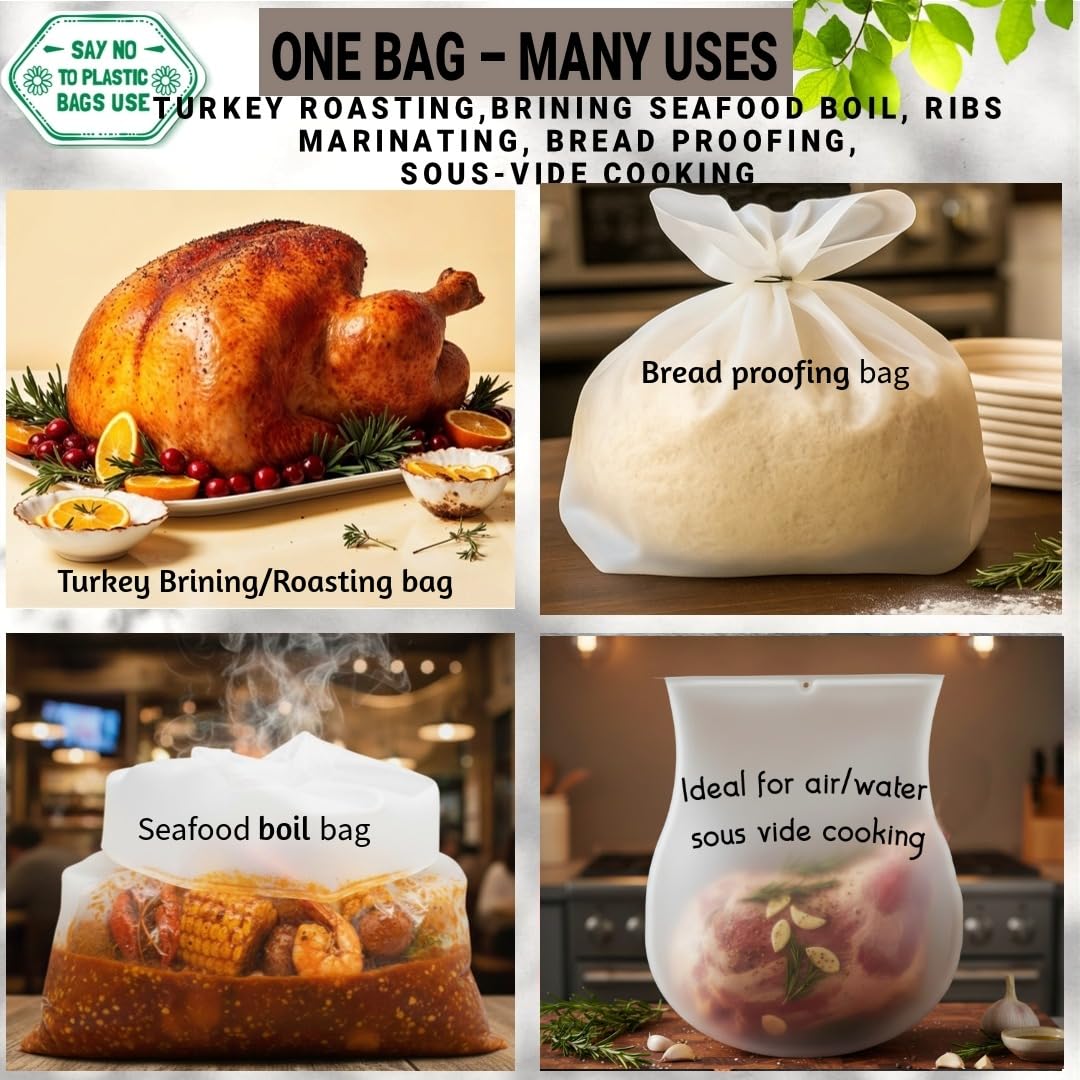 Elkanah Reusable Oven Bag Turkey Bags Extra Large (26L) Silicone Roasting Bags|Made from 100% Pure Platinum Silicone Sac|Freezer, Microwave, Oven, Dishwasher Safe|Plastic-Free
