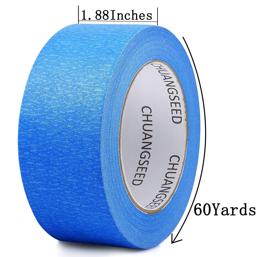 CHUANGSEED 3-Pack Blue Painters Tape 1.88 Inches x 60 Yards Blue Masking Tape Bulk - General Painting Painter's Tape Artisan Grade Wall Trim Tape (Blue)