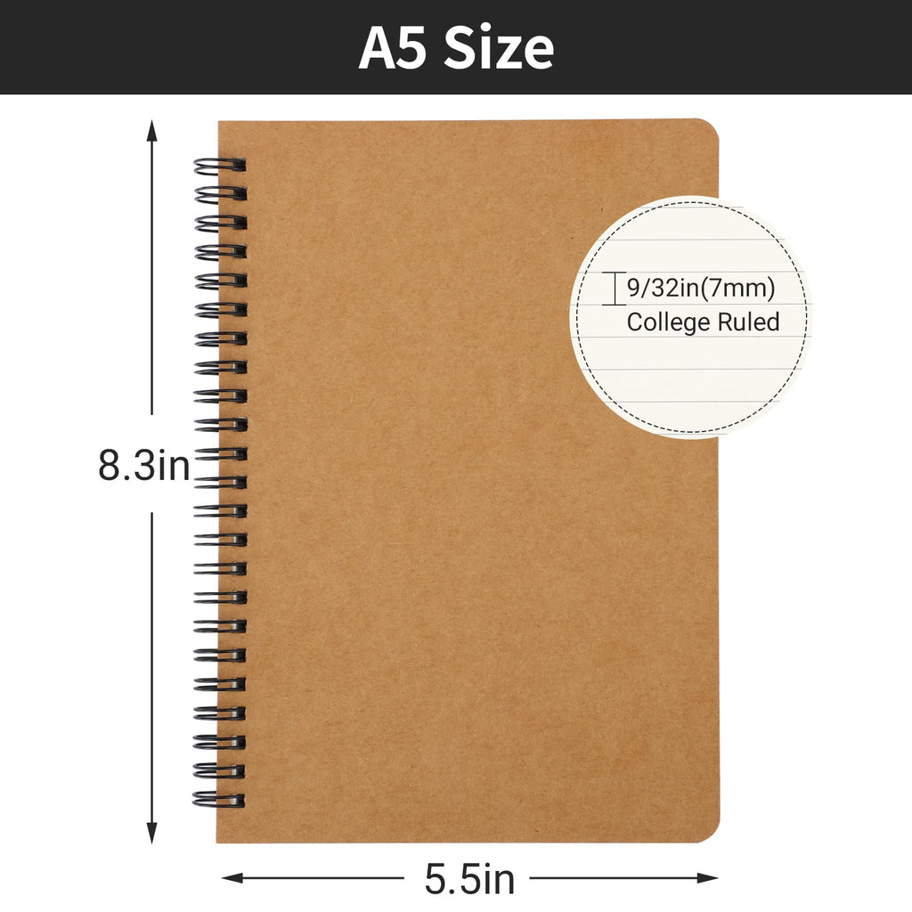 EUSOAR Students Ruled Spiral Notebook Hardcover, A5 3 packs 5.5x8.3" 120 Pages Lined Travel Writing Notebooks Journal, Memo Notepad Sketchbook, Students Office Business Diary Ruled Books-3Colors