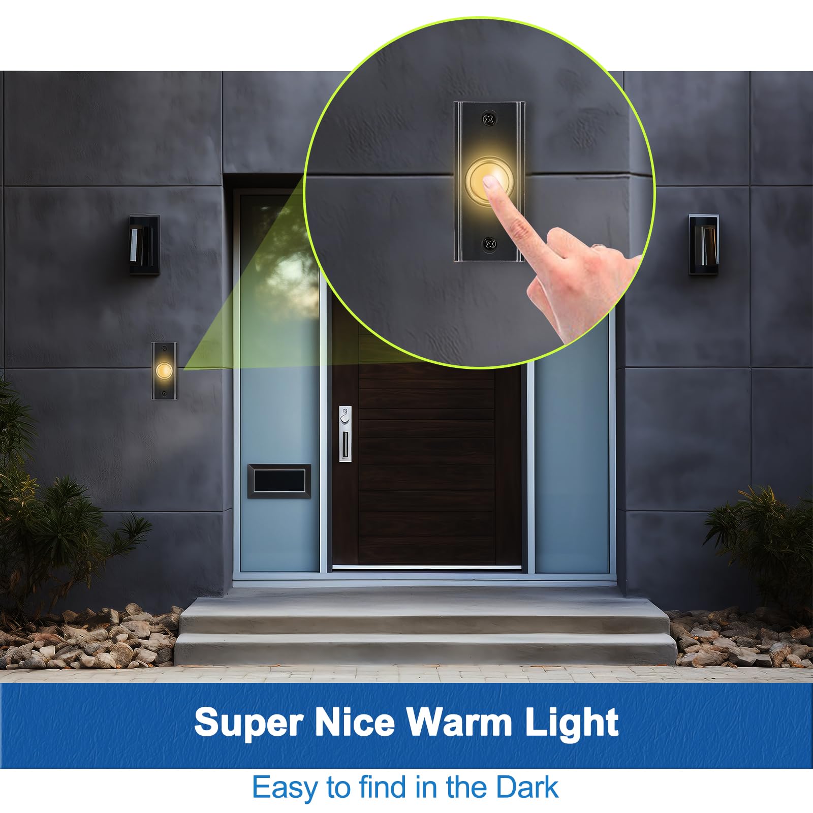 Metal Doorbell Button Wired Button LED Lighted Door Bell Wall Mounted Door Bell Push Buttons for Home, Wired Rectangular Replacement Door Bell Buttons