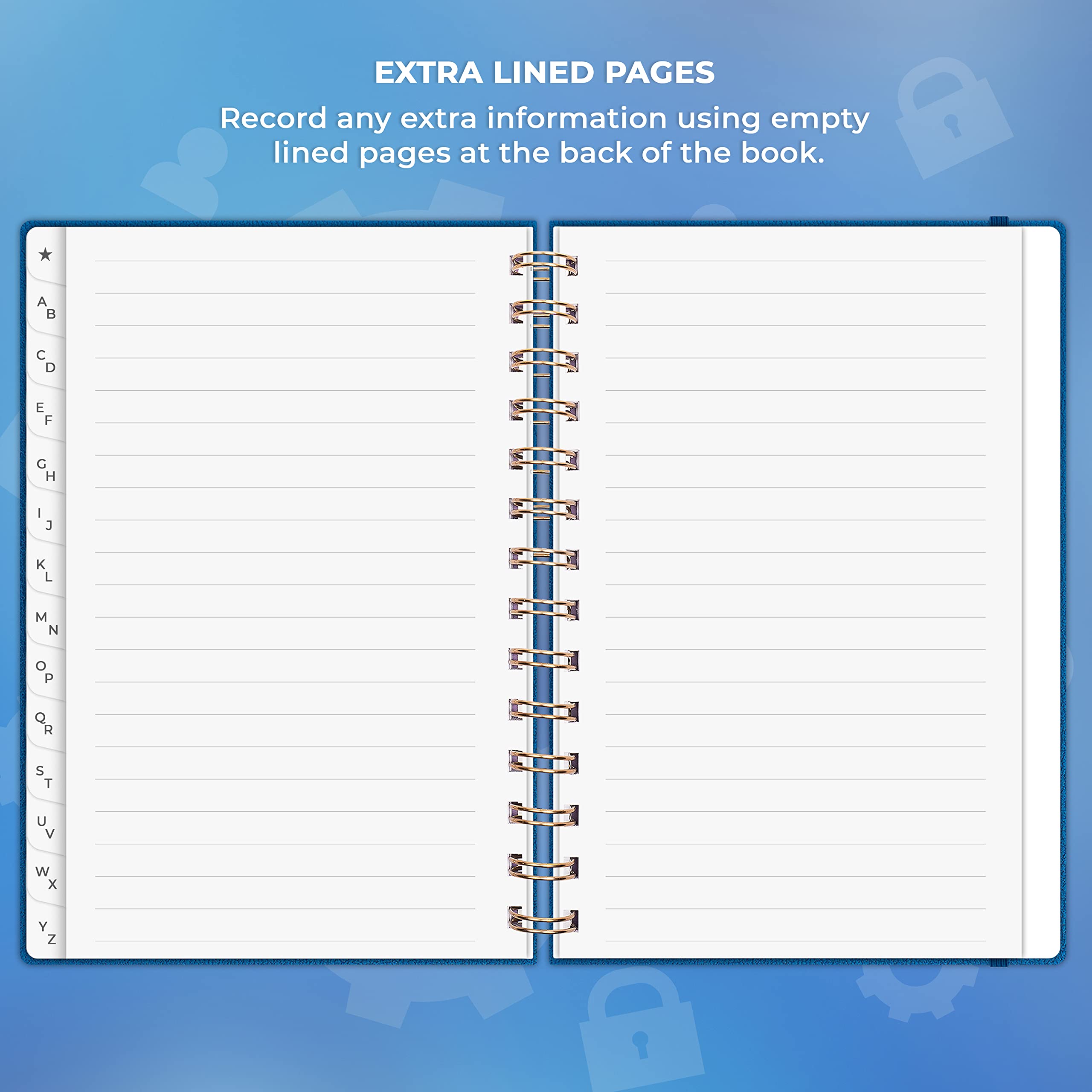 Clever Fox Password Book Spiral – Internet Address & Password Organizer with Laminated Alphabetical Tabs – Password Keeper Journal – Hardcover, Medium Size, 6.1x7.7” (Mystic Blue)