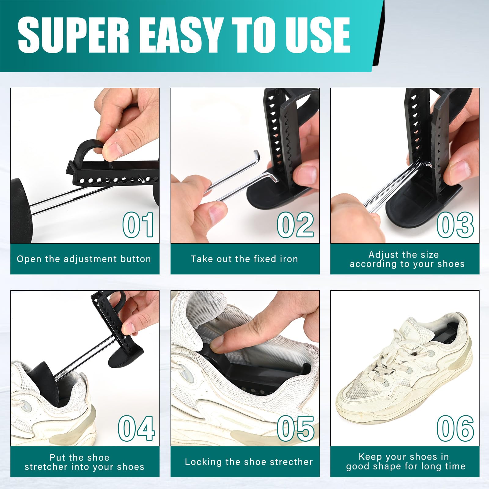 EchoDone 5 Pairs Practical Adjustable Length Men Shoe Tree Shoe Stretcher Boot Holder Shaper Support (Black Color), Black, Large