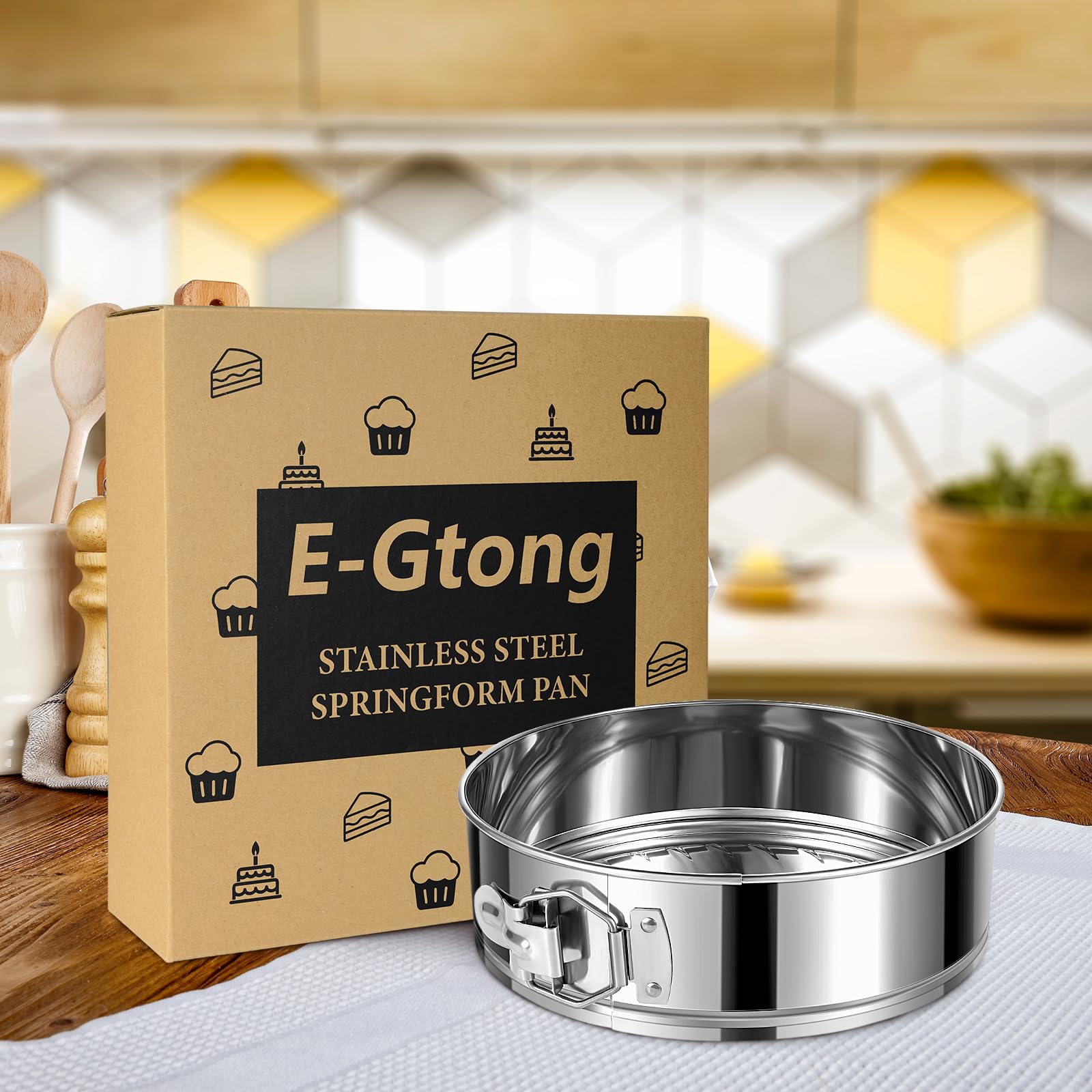 E-Gtong 9 Inch Springform Cake Pan, Stainless Steel Springform Pans, Leakproof & Nonstick Cheesecake Pan with Removable Bottom, Round Spring Form Cake Pan for Baking