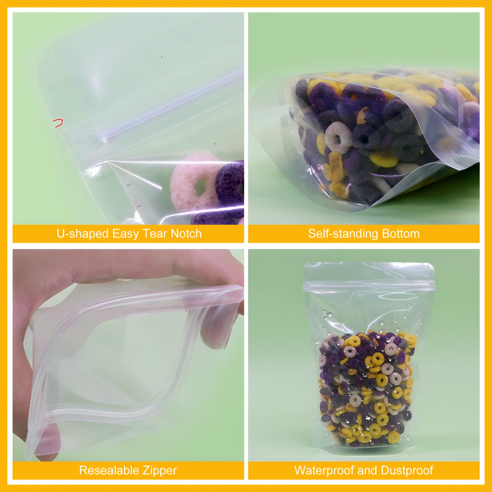 SumDirect Clear Resealable Stand Up Bags - 100 Pack 7x10.23 Inche/1500ml Stand Up Pounch Zipper Drink Bags for Food