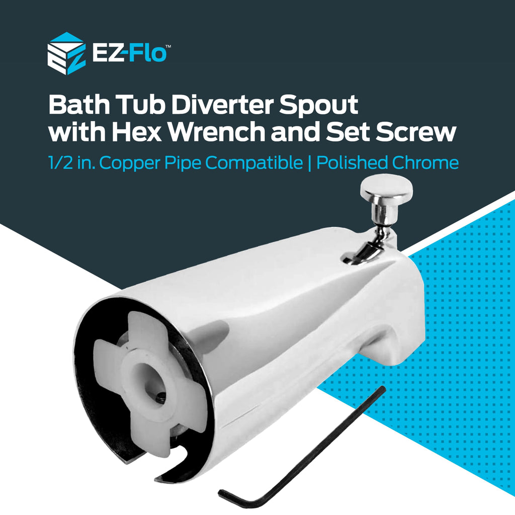 EZ-FLO 15089 Sturdy Zinc Slide-On Bath Tub Diverter Spout with Hex Wrench and Set Screw, 1/2-inch Copper Pipe, Chrome Finish