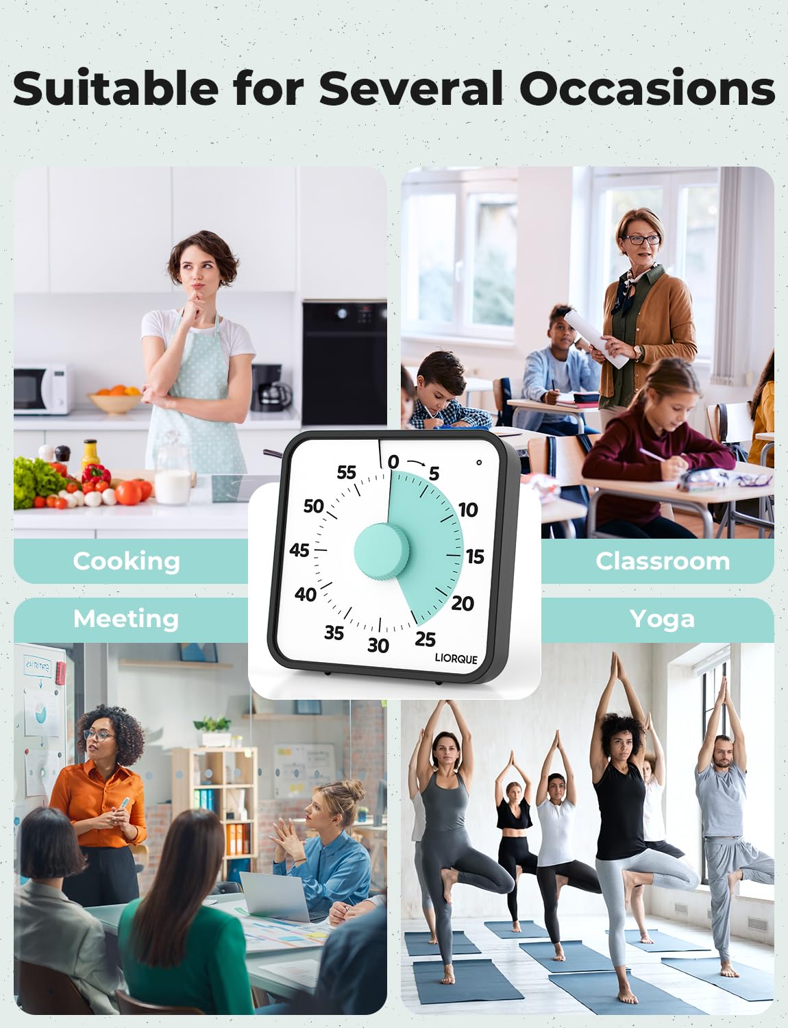 LIORQUE 19cm Visual Timer Large Timer for Classroom, 60 Minute Countdown Timer No Ticking with Magnetic Back, 3 Level Volumes & Vibrating & Light Alarm