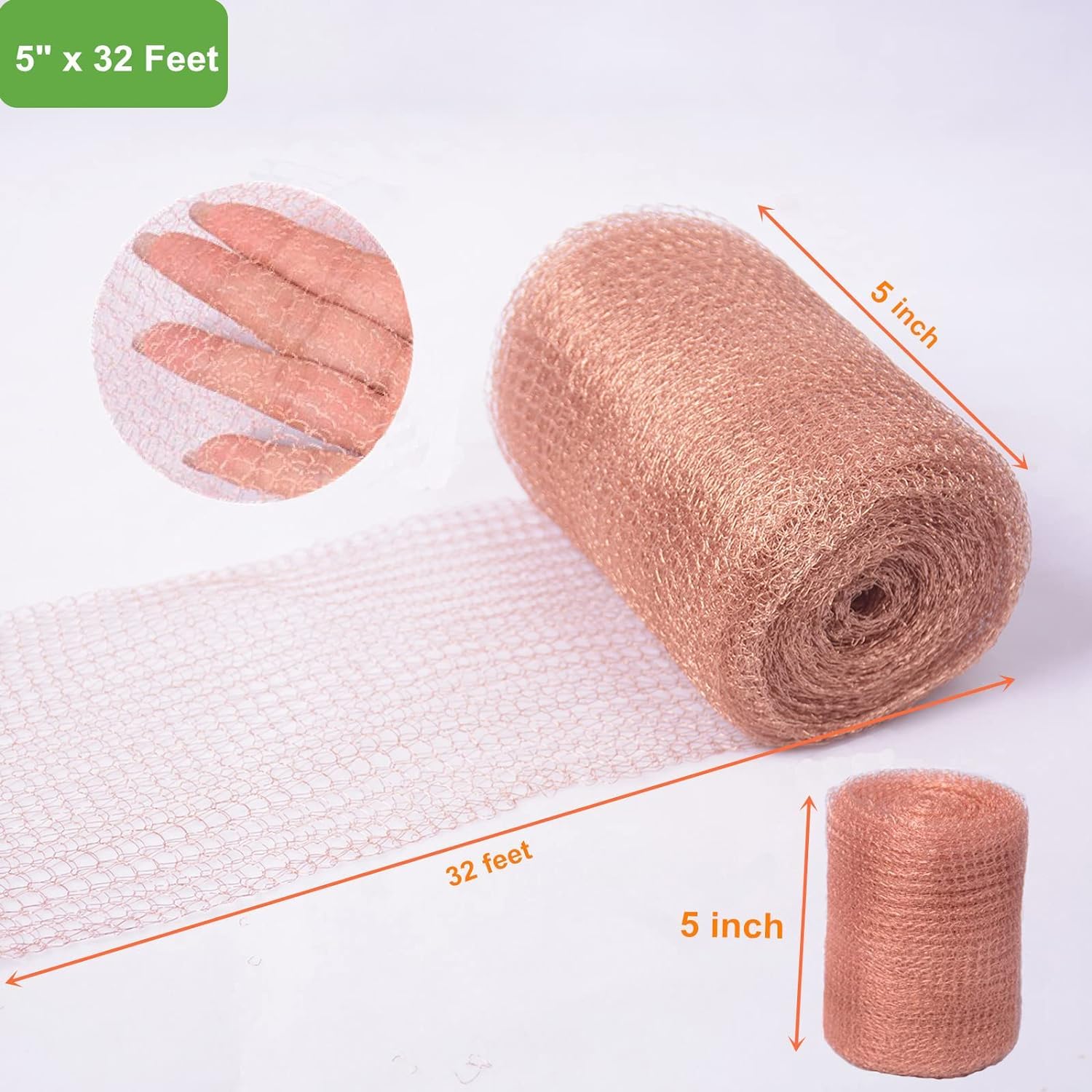5” x 32 ft,100% Pure Copper Mesh for Distilling, Knitted Copper Mesh Roll, Double Layer Fabric Wool Hole Filler Used for Garden and House