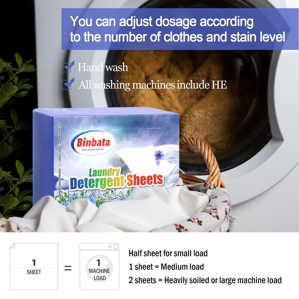 Binbata Laundry Detergent Strips 200 Loads, Hypoallergenic Eco-Friendly Fresh Linen Scent Laundry Detergent Sheets, Plastic Free Liquidless Laundry Sheets Detergent Suitable for Sensitive Skin