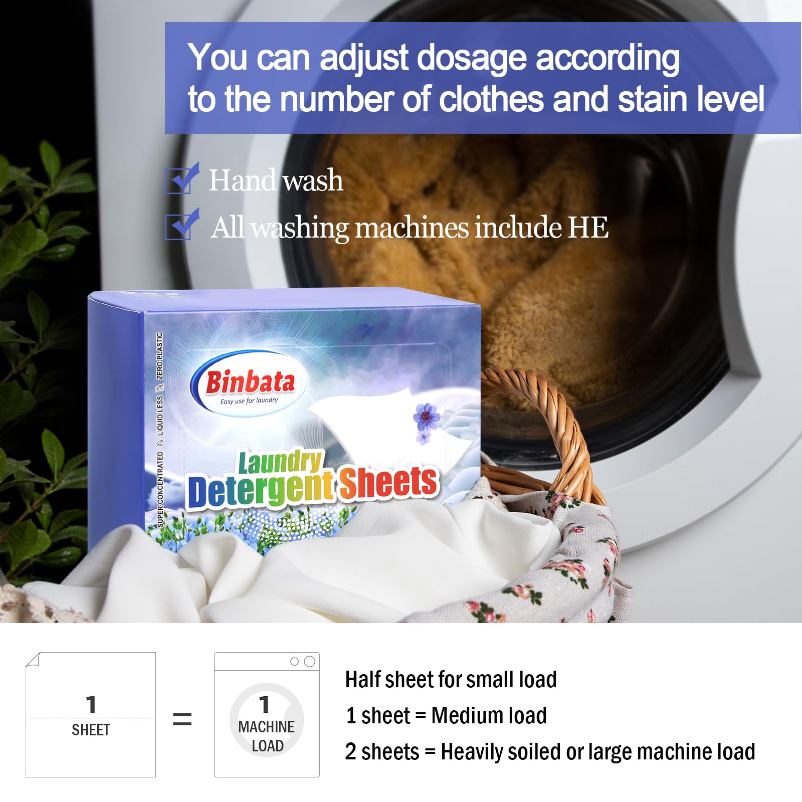 Binbata Laundry Detergent Strips 200 Loads, Hypoallergenic Eco-Friendly Fresh Linen Scent Laundry Detergent Sheets, Plastic Free Liquidless Laundry Sheets Detergent Suitable for Sensitive Skin