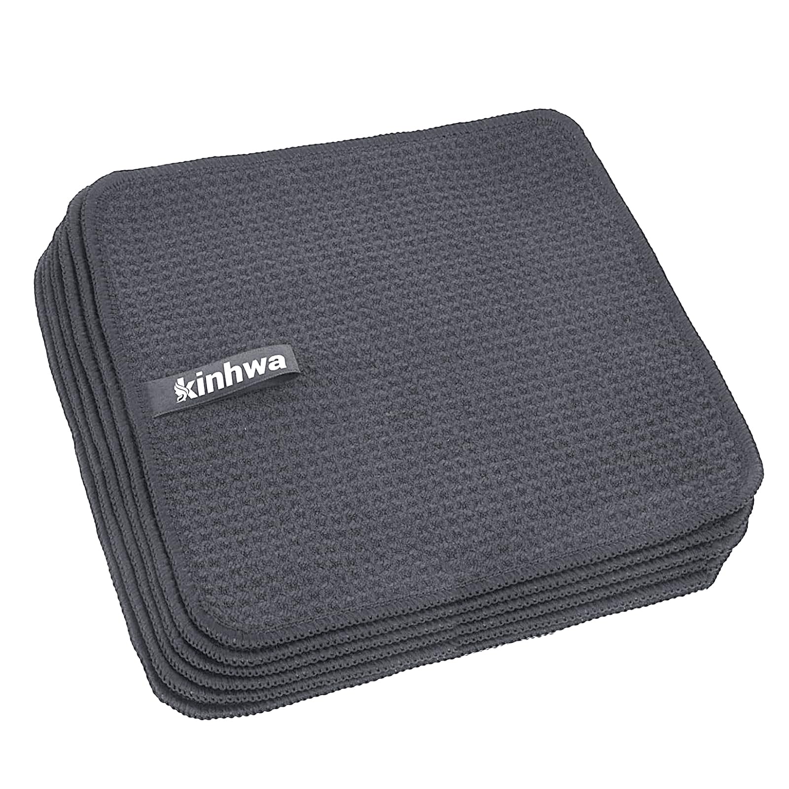 KinHwa Dish Cloths Ultra Absorbent Microfiber Cleaning Cloths Odor Free Waffle Weave Kitchen Dishcloths Rags (Grey, 20cmx 20cm 6pc)