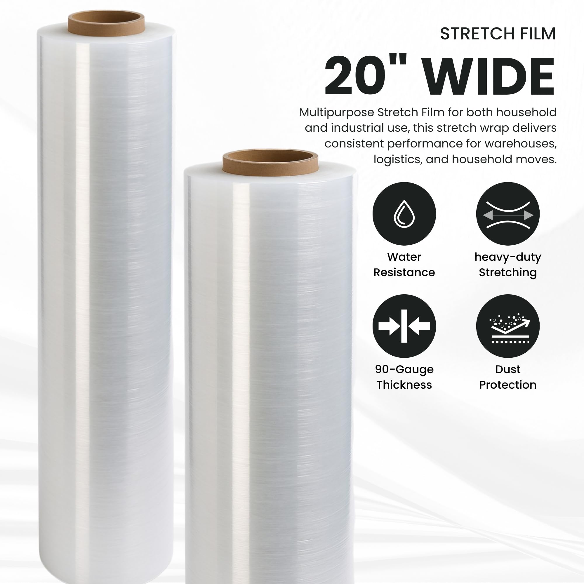 1 Jumbo Roll 20" Width | Heavy Duty 23 Micron | Multipurpose Stretch Film x 5 Times Stretching Length| Clear Shrink Wrap | Perfect for Household, Pallet Packing 1 - Roll