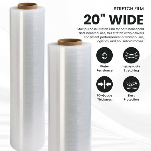 1 Jumbo Roll 20" Width | Heavy Duty 23 Micron | Multipurpose Stretch Film x 5 Times Stretching Length| Clear Shrink Wrap | Perfect for Household, Pallet Packing 1 - Roll