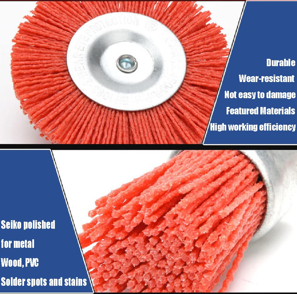 AOKLIT 9 Pack 80 Grit, 120 Grit, 240 Grit Nylon Filament Abrasive Wire Brush Wheel & Cup Brush Set with 1/4 Inch Hex Shank, for Removal of Rust/Corrosion/Paint