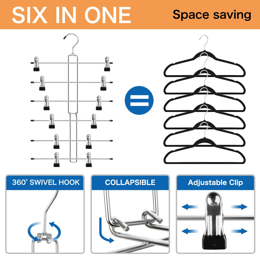 WYLWLS Skirt Hangers with Clips, Pant Hangers with Clips - Space Saving Hangers, Multi Clip for Skirts Pants Leggings Bra Scarf Organizer, Space Saver for Apartment & Small Space, 4 Pcs