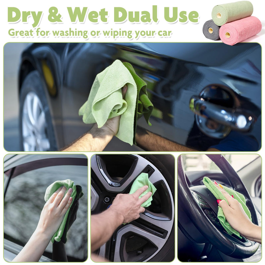 3 Colors Microfiber Cleaning Cloth Roll, 84 Pack Tear Away Towels Rags Cleaning Cloths Reusable Paper Roll Washable Microfiber Towels for Car House Drying Dishes Kitchen Garage