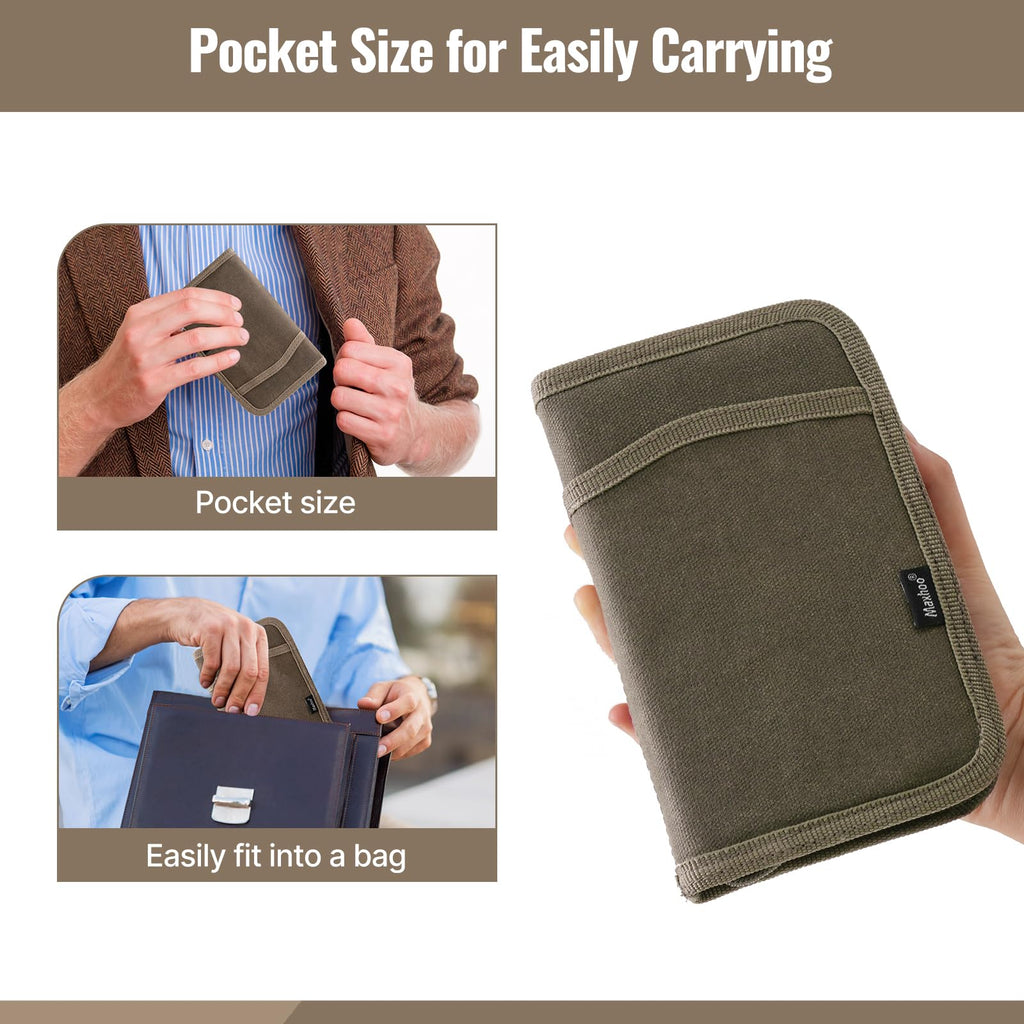 Maxhoo Journal Cover for Field Notes & Moleskine Cahier 3.5 x 5.5, Waxed Canvas Notebook Planner Sketchbook Cover with Zipper Pen Holder (Olive)