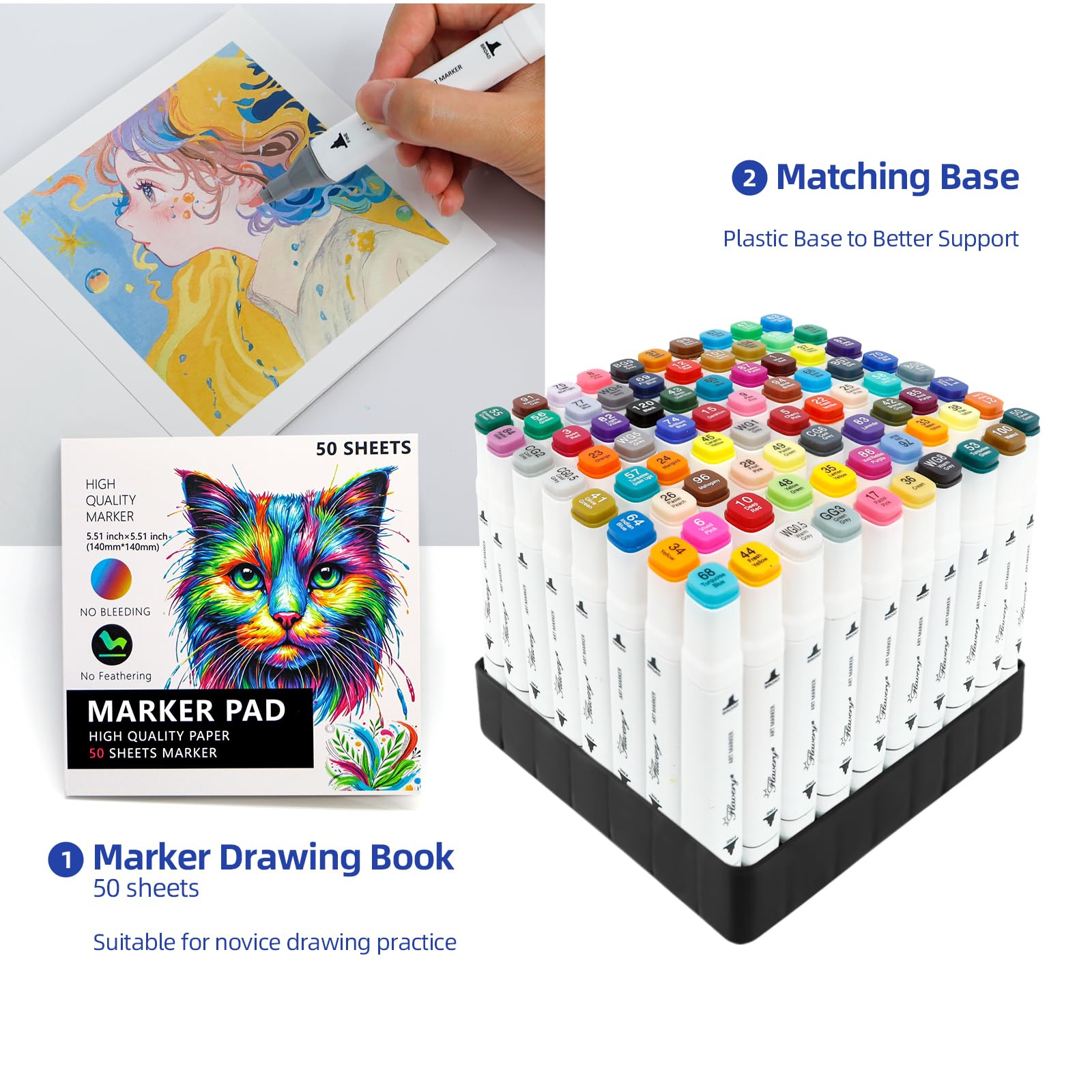 Flavery 80 Colors Alcohol Markers Set, Fine & Chisel Tip Art Markers Permanent for Drawing, Coloring & Painting with Carry Case, Ideal Art Supplies Gift for Adults & Beginner Artists