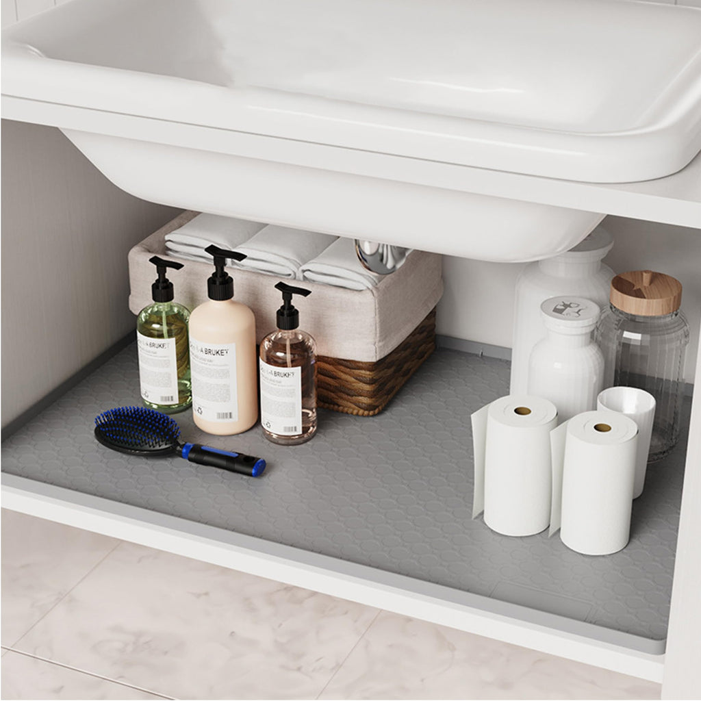 34"x22" Under Sink Mat Waterproof Silicone Protector with Raised Edges Anti-Slip Cabinet Liner for Kitchen Bathroom Leakproof Drip Tray Organize Cleaning Supplies Mat Mats Tray Liner
