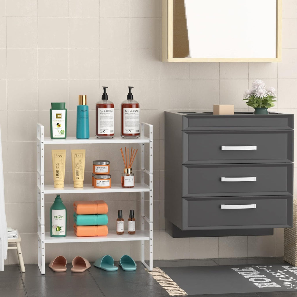 DPZM 1Pcs Expandable Cabinet Shelf,Stackable&Adjustable Cupboard Shelf,L16.5-27'' x W8'' Spice Rack,Spice Organizer, White Cabinet Shelf Organizer for Kitchen Office Bathroom