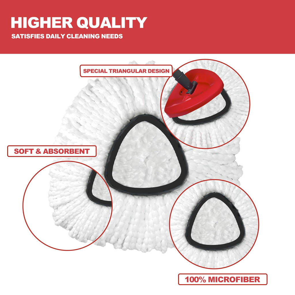 Spin Mop Head Refills for Vlieda, 4pcs Spin Replacement Head, Easy Wring 1-Tank Mop Replacement, Microfiber Triangle Replacement Pads
