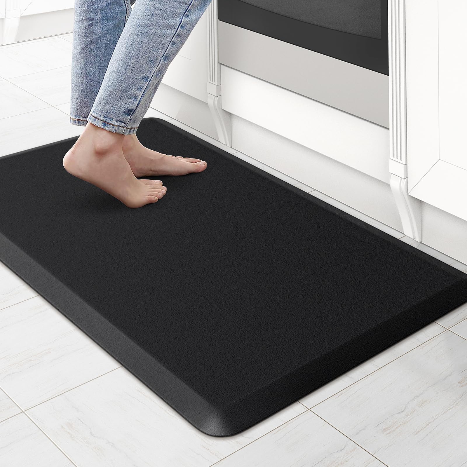 StepTastic Anti-Fatigue Kitchen Mat Non-Slip Kitchen Floor Mat Waterproof Comfort Standing Mat for Home Office Laundry 17.3"x28" Black