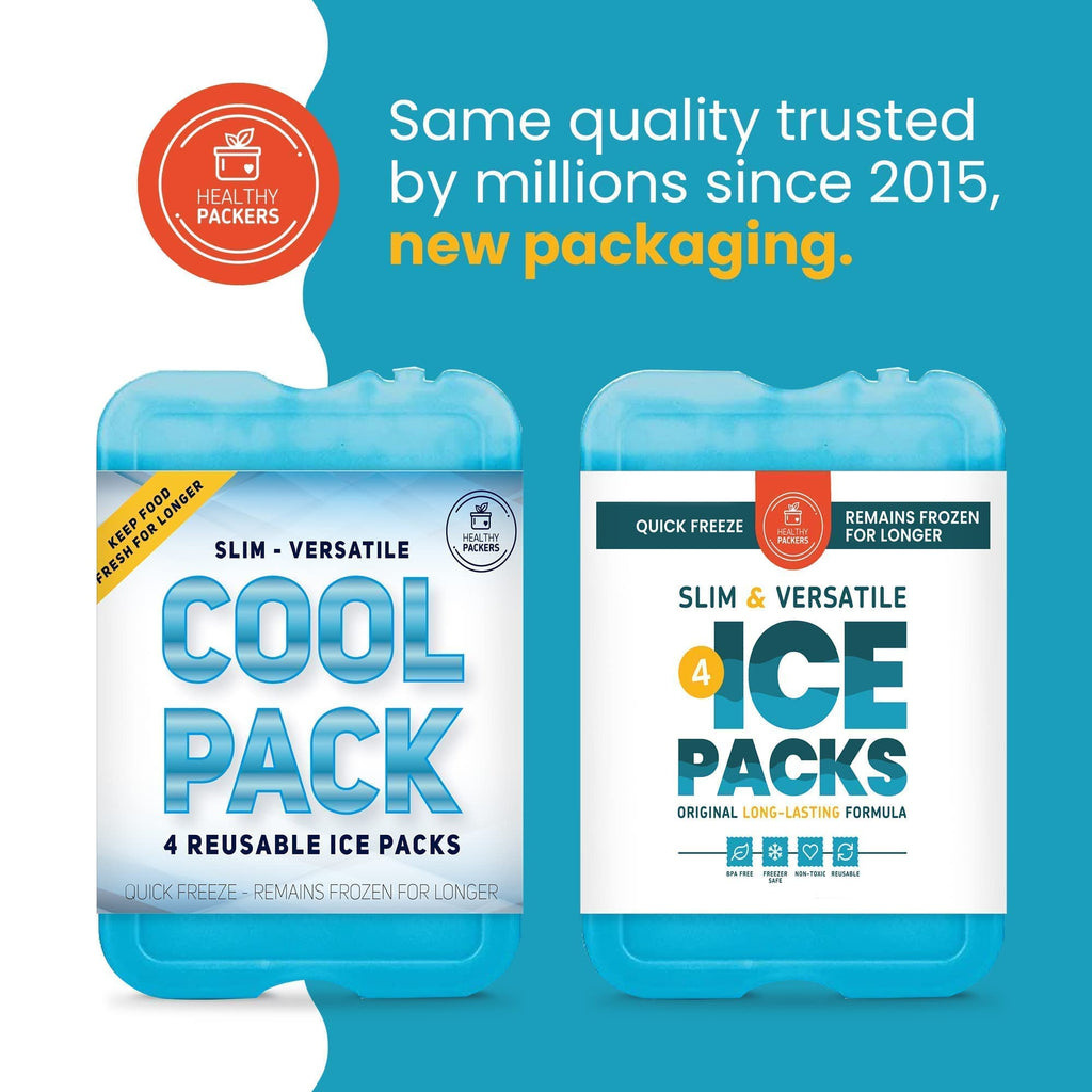 Healthy Packers Ice Packs for Lunch Boxes & Coolers - Freezer Packs - Original Cool Pack | Cooler Accessories for Beach, Camping & Fishing | Slim & Long-Lasting Reusable Ice Pack for Cooler