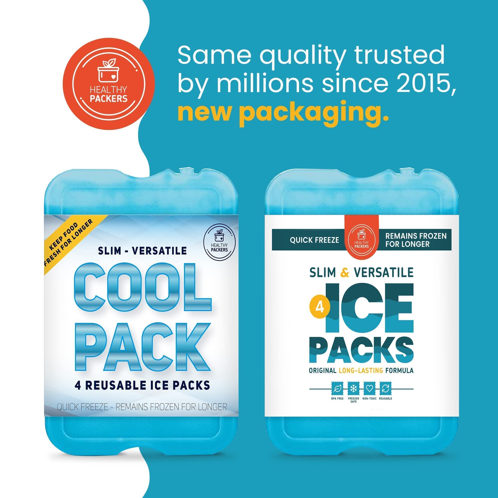 Healthy Packers Ice Packs for Lunch Boxes & Coolers - Freezer Packs - Original Cool Pack | Cooler Accessories for Beach, Camping & Fishing | Slim & Long-Lasting Reusable Ice Pack for Cooler
