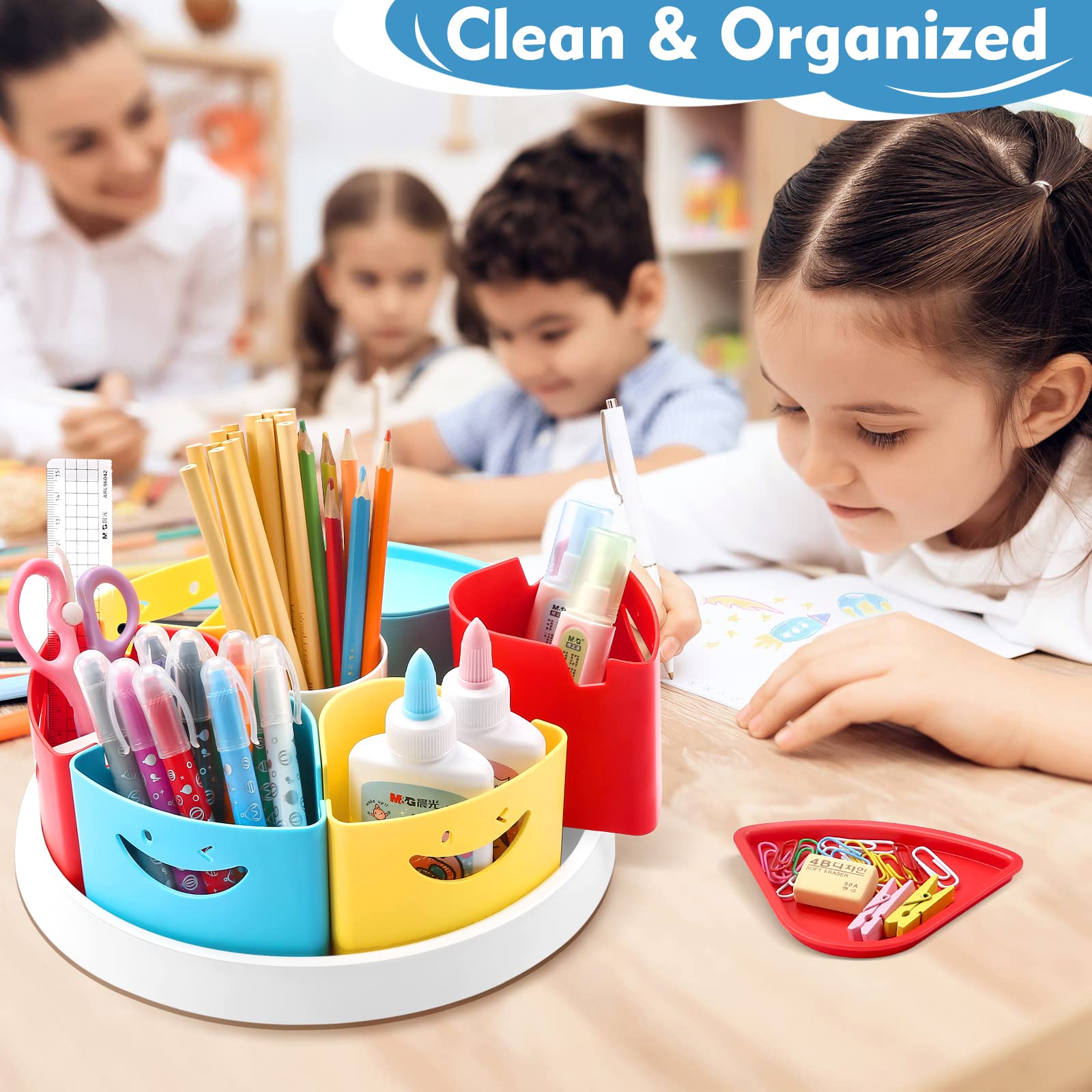 MeCids Rotating Desk Organizer Pencil Holder Art Supply Organizer Storage Caddy for Kids, Lazy Susan Home Office School Classroom Craft Supplies Desktop Organization, 10 Inch