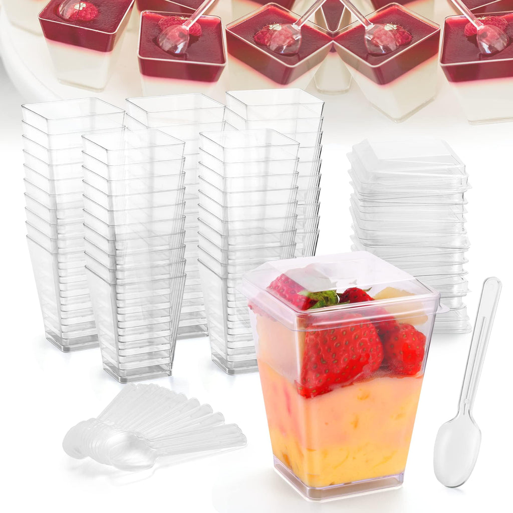 WEST STORY 50 Packs 5oz Clear Dessert Cups with Lids and Spoons, Single Serving Parfait Cups with Lids for Party Appertizer, Finger Food, Pudding, Yogurt, Parfait, Mousse