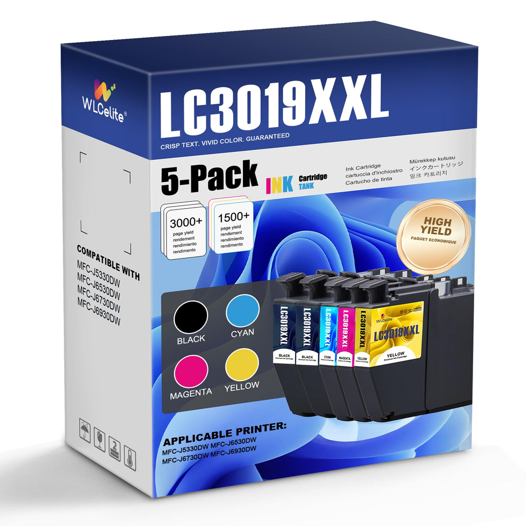 LC3019XXL Ink Cartridges 5 Pack Super High Yield Replacement for Brother LC3019 LC3019 XXL Work with MFC-J6930DW MFC-J6530DW MFC-J6730DW Printers Ink (2BK/C/M/Y)