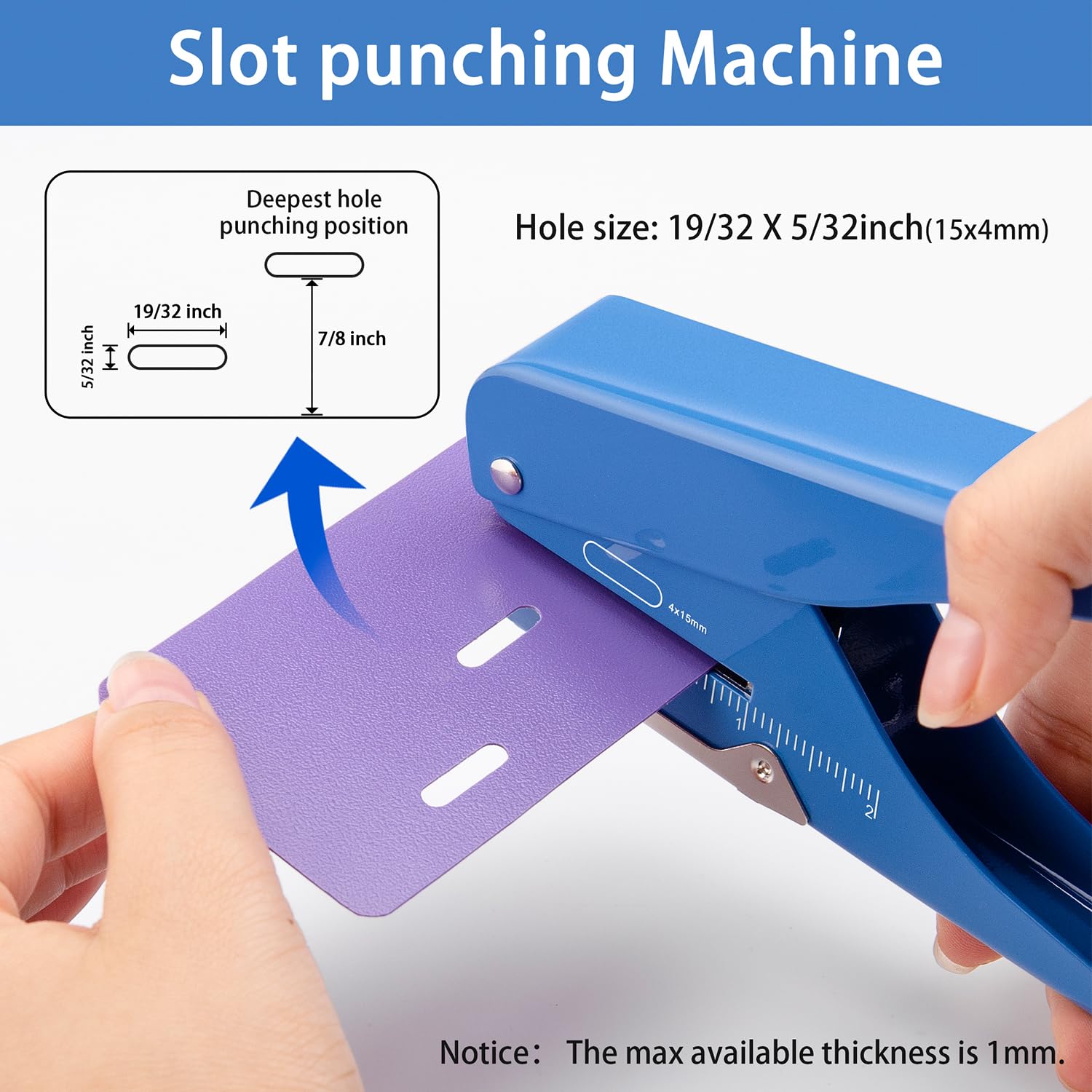 IMLIKE Handheld Badge Slot Hole Punch: Metal Card Punch with Garbage Collector, 19/32" x 5/32" Hole, Blue, Modern Style