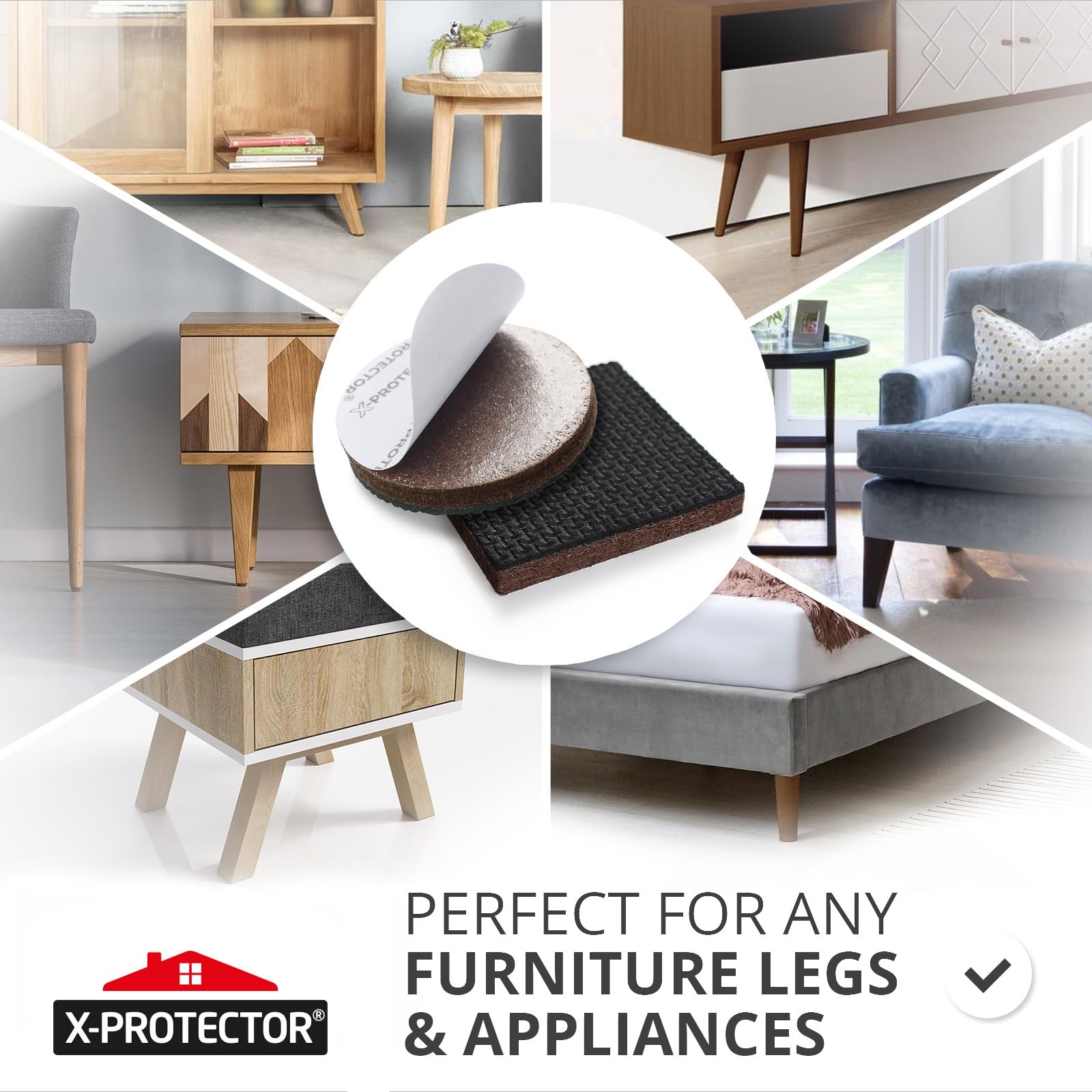 Non Slip Furniture Pads X-PROTECTOR - 32 pcs 1” Round + 16 pcs 2" Square Furniture Grippers! Rubber Feet Hardwood Floor Protectors for Furniture Legs - Couch Stoppers - Keep Furniture in Place!