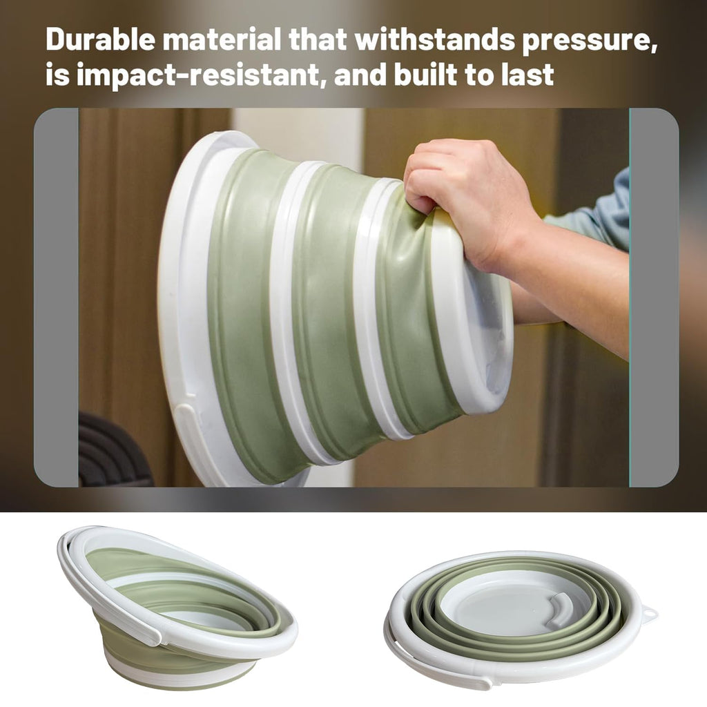 Moodyin Collapsible Water Bucket (10L / 2.6 Gal) – Portable, Easy to Carry & Store, Ideal for Car Wash, Cleaning, Camping, Fishing and Outdoor Activities with Collapsible Handle Design（Green）