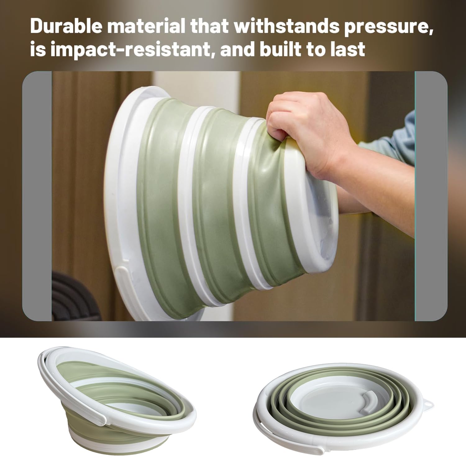 Moodyin Collapsible Water Bucket (10L / 2.6 Gal) – Portable, Easy to Carry & Store, Ideal for Car Wash, Cleaning, Camping, Fishing and Outdoor Activities with Collapsible Handle Design（Green）