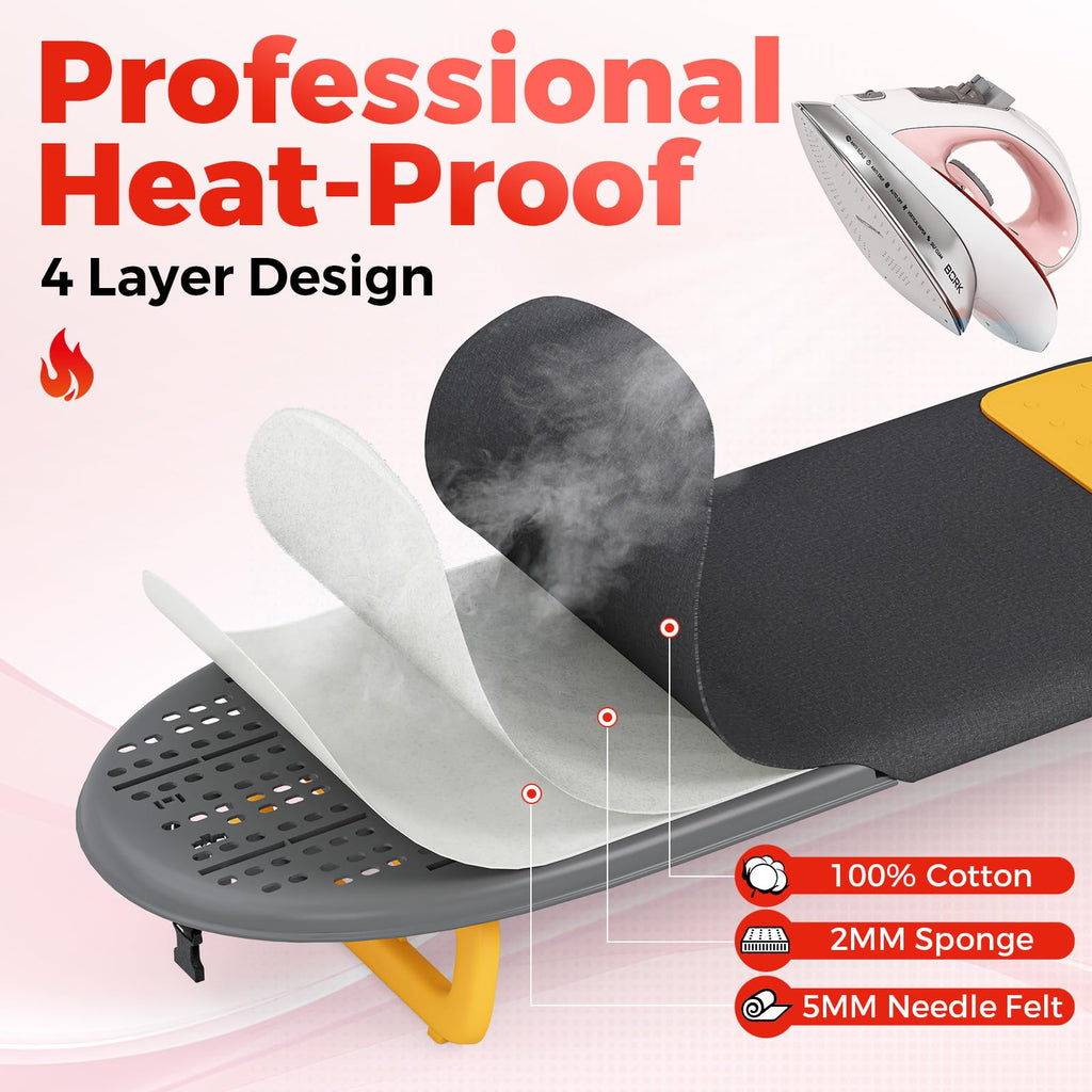 APEXCHASER Ironing Board Foldable with Orange Silicon Iron Mat, Tabletop Small Iron Board with Heat Resistant Cover, Portable Ironing Board with Non-Slip Feet for Home Travel Use 12x32 Black