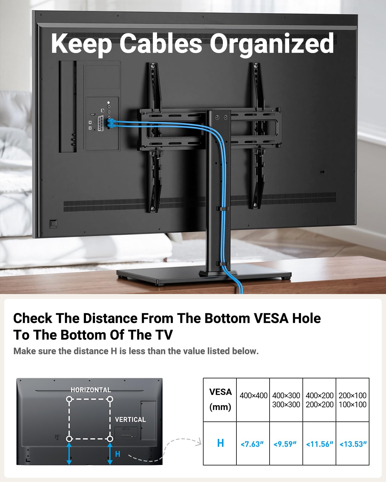 PERLESMITH Swivel Universal TV Stand/Base - Table Top TV Stand for 24-60 inch LCD LED TVs - Height Adjustable TV Mount Stand with Tempered Glass Base, VESA 400x400mm, Holds up to 99lbs PSTVS09
